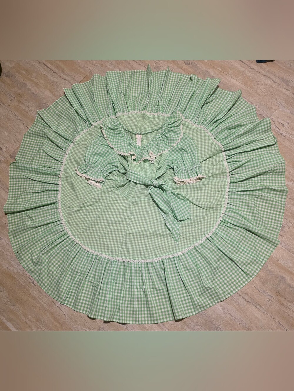 Square Dance Rockabilly Green Gingham 200" Full Swing Dress 28Waist M Vtg